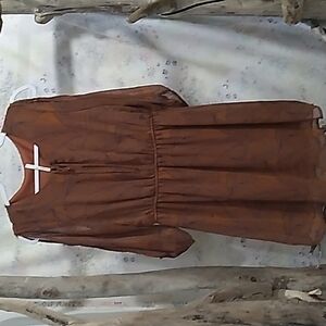 Teenplo Women's Size Medium Fall Orangey/Brown Blue Abstract Printed Lined Dress